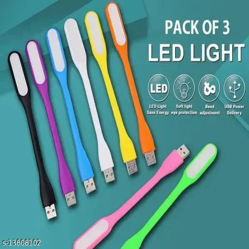 Flexible LED Light for Laptop, Computer, Power Bank, Night Lamps Book Reading Lamp (Pack of 3)