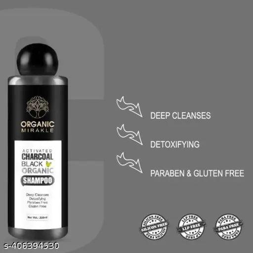 Organic Mirakles Activated Charcoal Black Organic Shampoo Deep Cleanses Detoxifying Paraben Free Gluten Free (Pack Of 2) Each 200ml