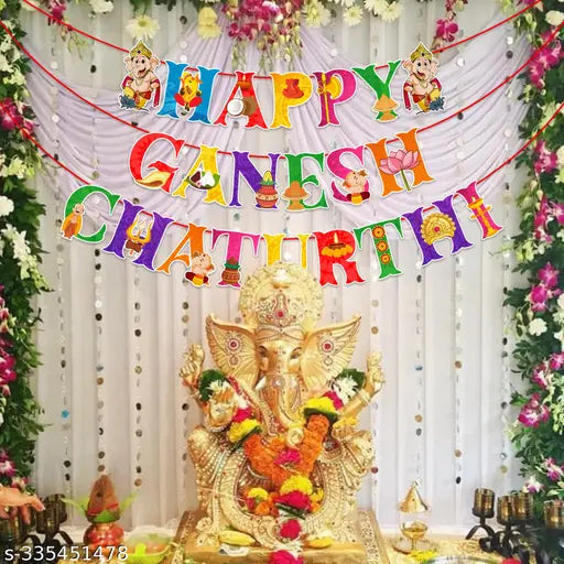 Ganapati Puja Banner/Decorative Items for Ganapati Puja/Banner For Ganapati Puja (Pack Of 1 Set)