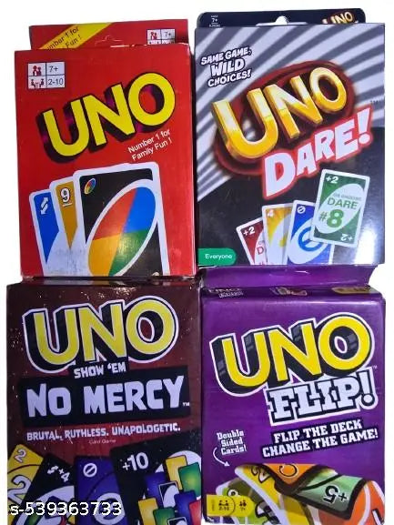 UNO BEST GAME FOR FAMILY COMBO OF UNO RED + UNO FLIP + UNO NO MERCY + UNO DARE [PREMIUM UNO CARDS]
