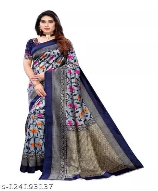 Art Silk Grey Saree with Blouse - Springkart 