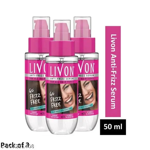 Livon Hair Serum for Women & Men Go Frizz-Free & Glossy Hair, 50 ml each (Pack of 3)