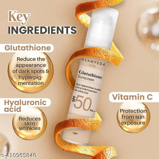 Glamveda Glutathione & Vitamin C Sunscreen SPF 50 Pa+++ 50gm - Springkart 