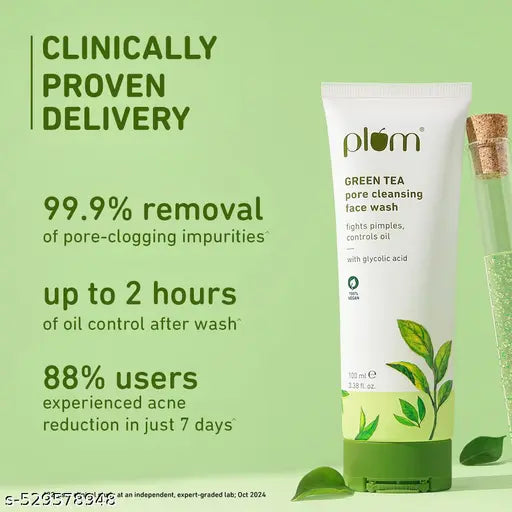 Plum Green Tea Pore Cleansing Face Wash| Acne-Prone Skin | Controls Oil  100ml + Freebie Niacinamide Sunscreen 15g