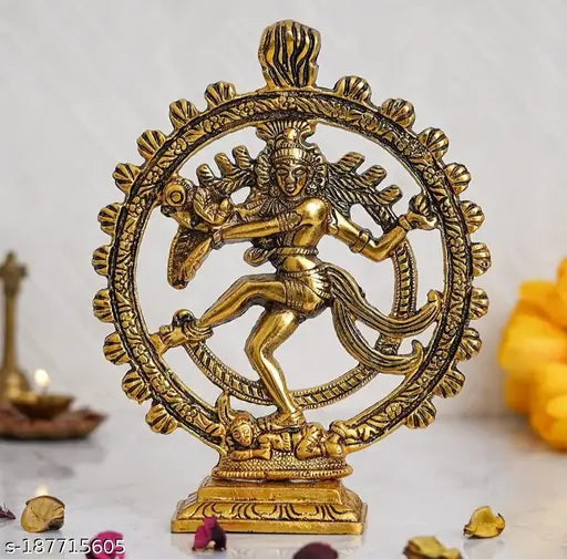 SP Handicrafts Gold Plated Lord Shiva Dancing Natraj/Nataraja Statue Handcrafted Sculpture for Home and Puja Decor| nataraj Statue for Home|