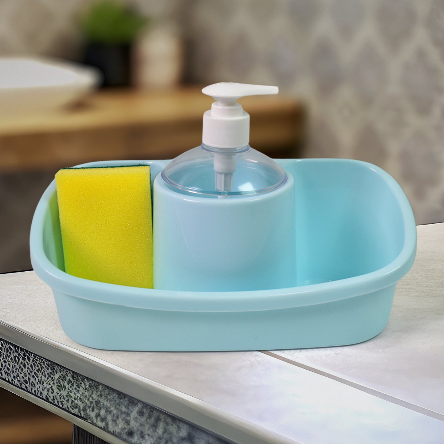 3 In 1 Hand Wash Liquid Soap Dispenser With Sponge Holder (1 Set) - Springkart 