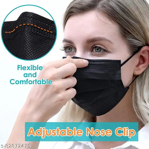 3 Ply Disposable Surgical Face Masks with Nose Clip | Use & Throw Black Mask - PACK OF 50