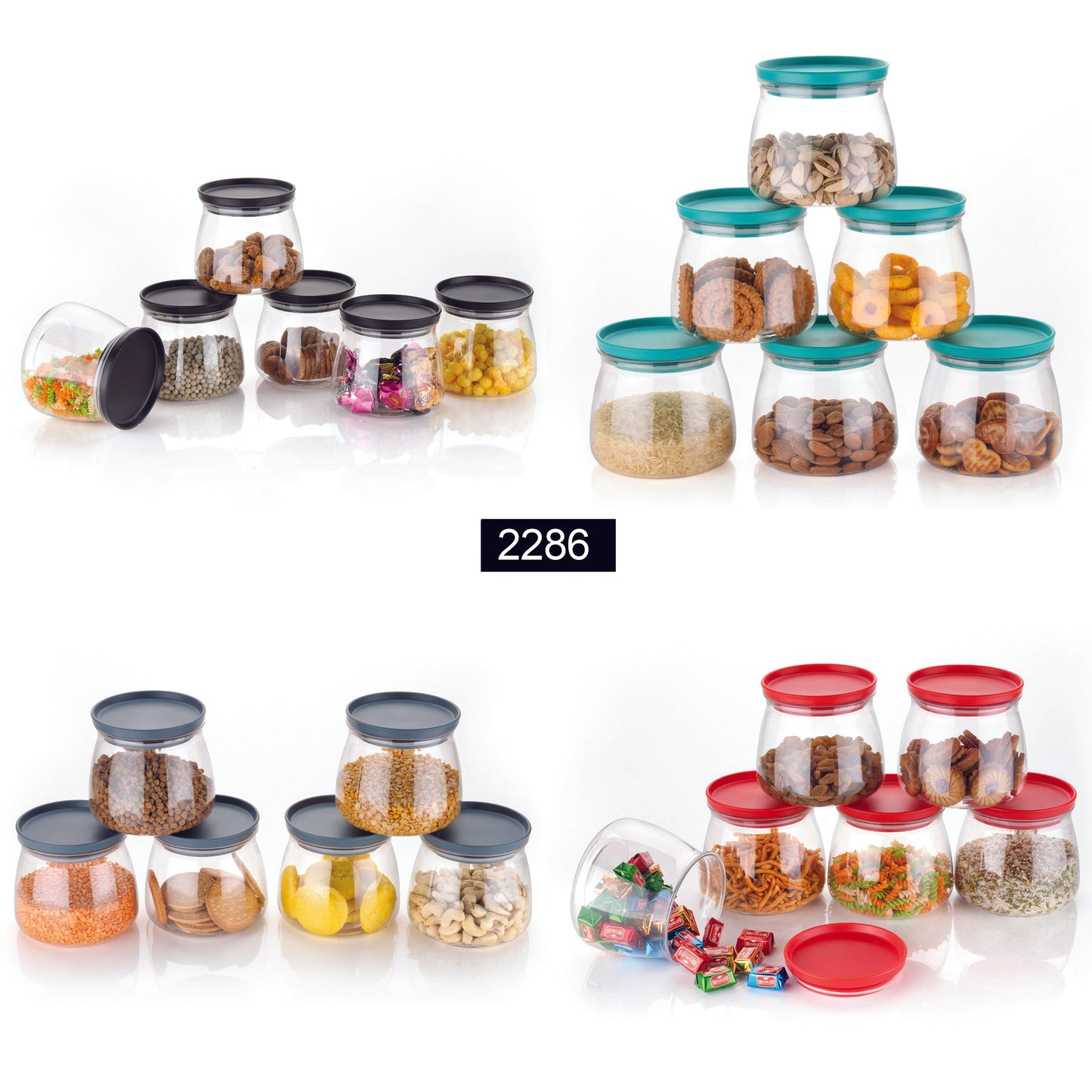 Matka Shaped Jar with Air Tight & Leak Proof Lid (Multicolour) (Set of 6) (900Ml) - Springkart 