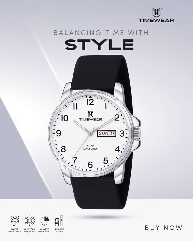 TIMEWEAR Day Date Functioning White Number Dial Silicone Strap Analog Watch  - For Men 320-1TGFK