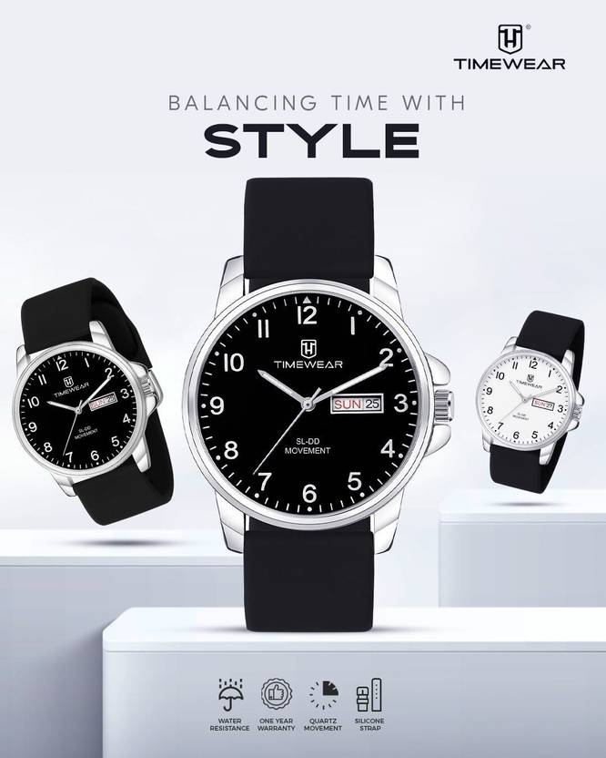 TIMEWEAR Day Date Functioning White Number Dial Silicone Strap Analog Watch  - For Men 320-1TGFK