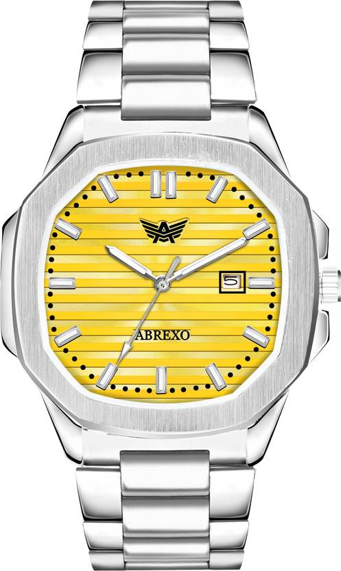 ABREXO Nautilus Date Working Square Yellow Dial Silver Quartz Mechanism Watch For Boys Analog Watch  - For Men Abx4567-YL SL