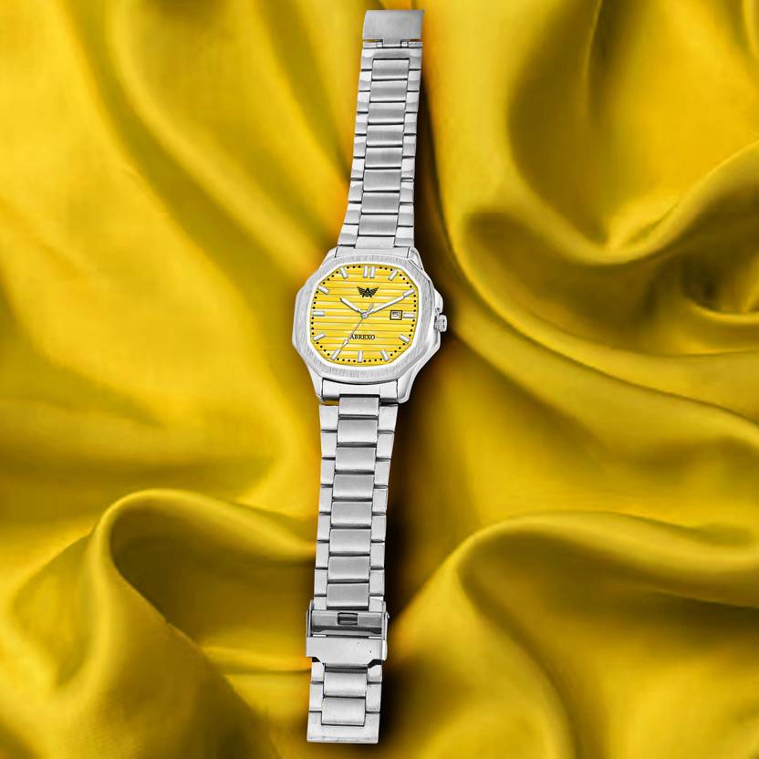 ABREXO Nautilus Date Working Square Yellow Dial Silver Quartz Mechanism Watch For Boys Analog Watch  - For Men Abx4567-YL SL