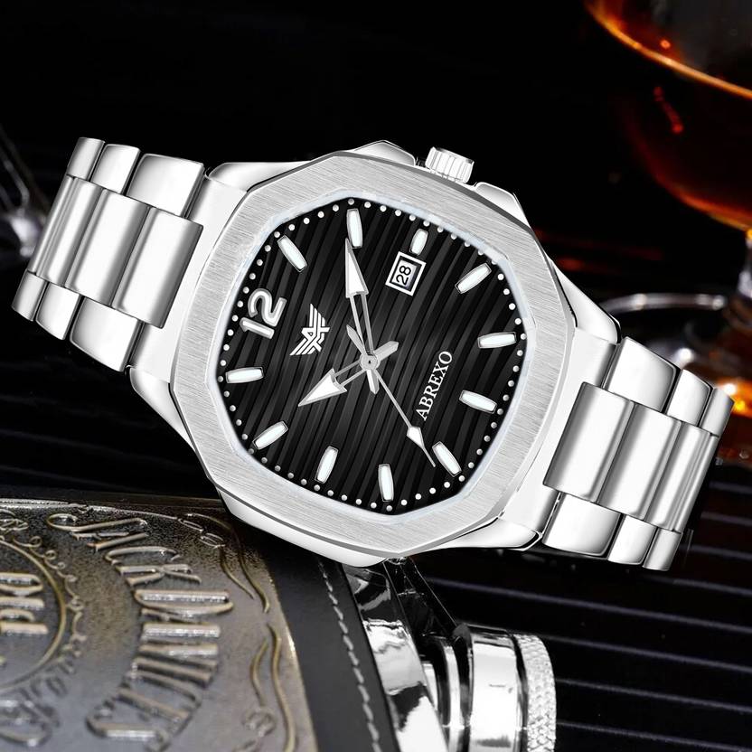 ABREXO Nautilus Series Date Working Square Black Dial Silver Quartz Watch For Boys Analog Watch  - For Men Abx4569-BK DT