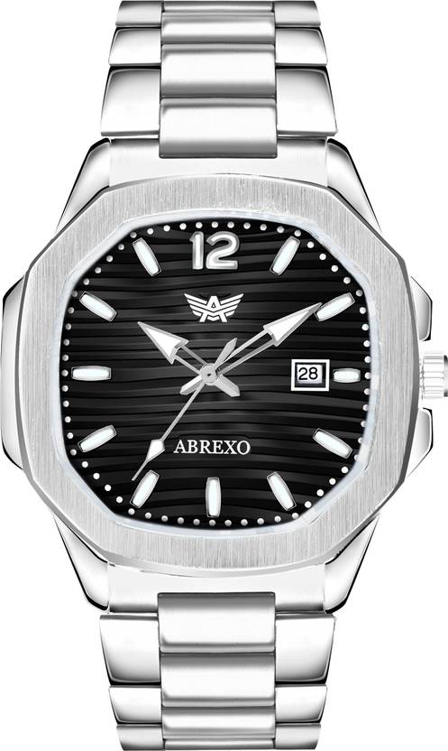 ABREXO Nautilus Series Date Working Square Black Dial Silver Quartz Watch For Boys Analog Watch  - For Men Abx4569-BK DT