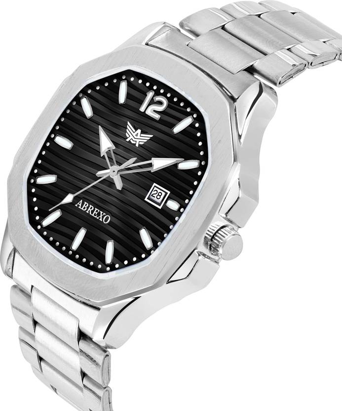 ABREXO Nautilus Series Date Working Square Black Dial Silver Quartz Watch For Boys Analog Watch  - For Men Abx4569-BK DT