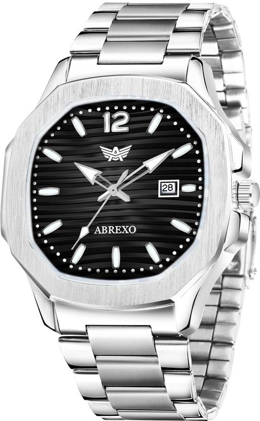 ABREXO Nautilus Series Date Working Square Black Dial Silver Quartz Watch For Boys Analog Watch  - For Men Abx4569-BK DT