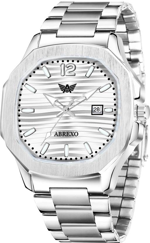 ABREXO Nautilus Series Date Working Square Silver Dial Silver Quartz Watch For Boys Analog Watch  - For Men Abx4569-SL DT