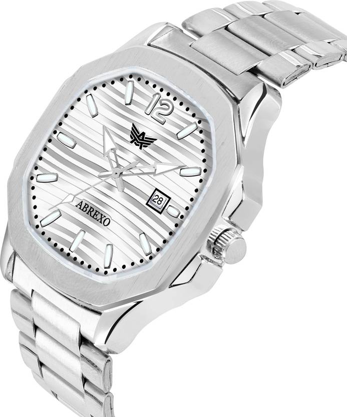 ABREXO Nautilus Series Date Working Square Silver Dial Silver Quartz Watch For Boys Analog Watch  - For Men Abx4569-SL DT