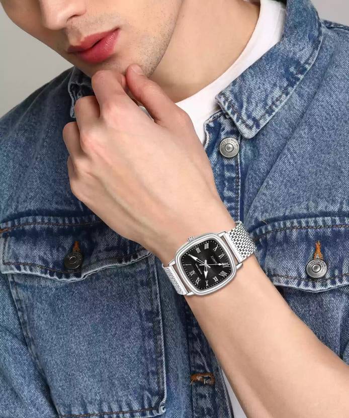 WIZARD TIMES Men's Watch Silver Stainless Steel Strap Black Dial Water Resistant Analog Watch  - For Men Wizard_SK-245