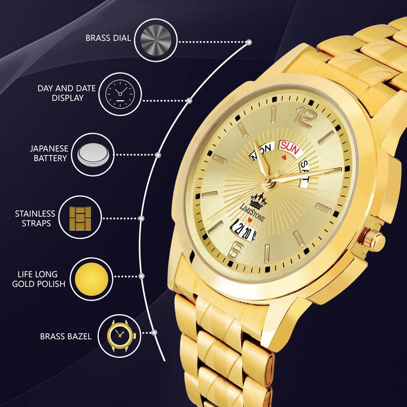 LIMESTONE Day & Date Original Gold Plated HMTS Quartz Analog Watch  - For Men LS2811