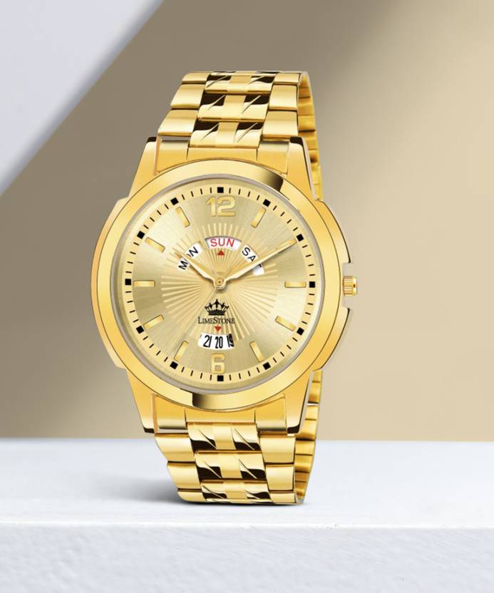 LIMESTONE Day & Date Original Gold Plated HMTS Quartz Analog Watch  - For Men LS2811