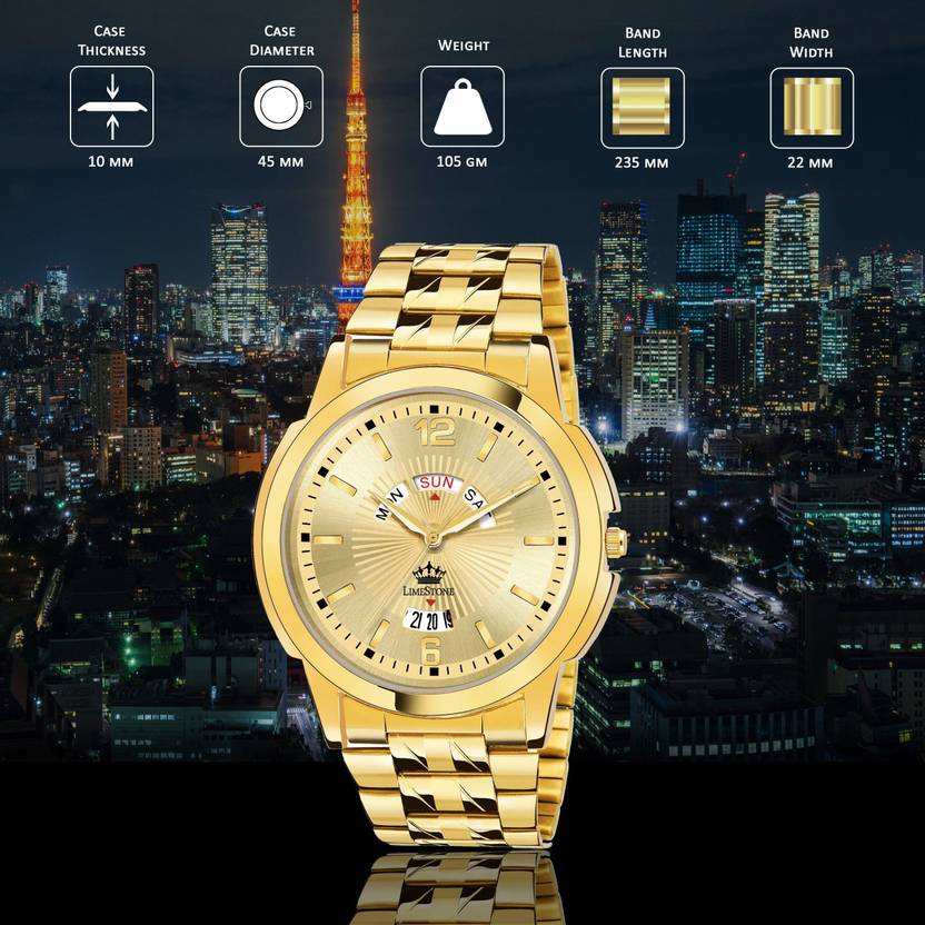 LIMESTONE Day & Date Original Gold Plated HMTS Quartz Analog Watch  - For Men LS2811