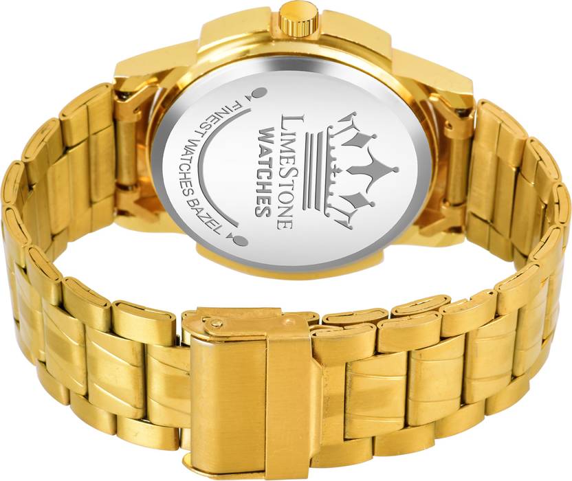 LIMESTONE Day & Date Original HMTS Gold Plated Adjustable HMTS Bracelet Quartz Analog Watch  - For Men LS3061