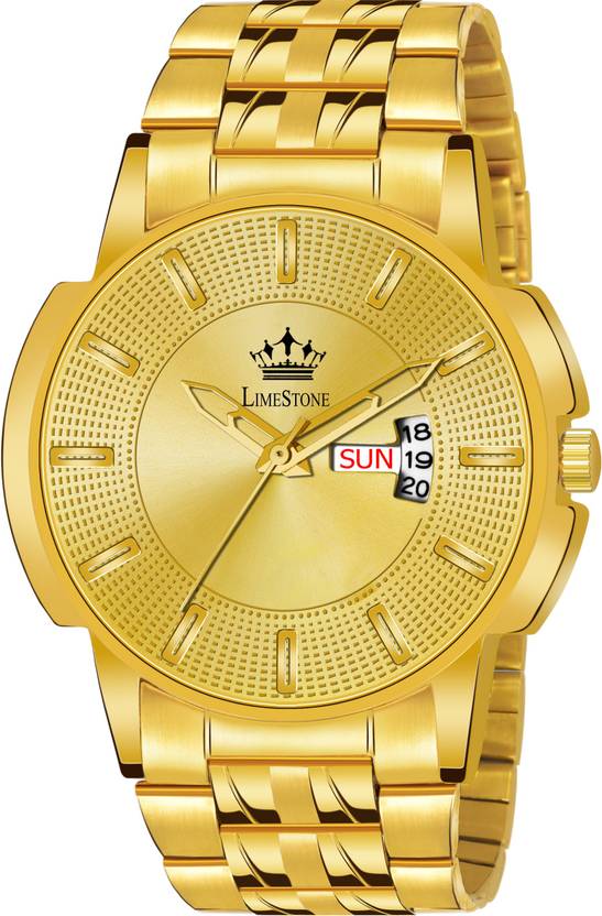 LIMESTONE Day & Date Original HMTS Gold Plated Adjustable HMTS Bracelet Quartz Analog Watch  - For Men LS3061