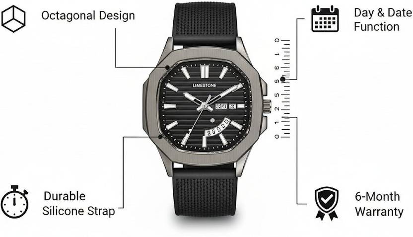 LIMESTONE OTUS Limited Grey Edition Day and Date Functioning Mesh Silicone Strap Quartz Analog Watch  - For Men OTUS059