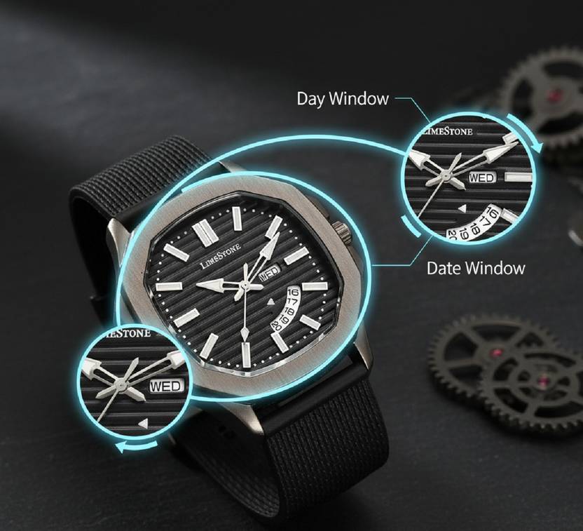 LIMESTONE OTUS Limited Grey Edition Day and Date Functioning Mesh Silicone Strap Quartz Analog Watch  - For Men OTUS059