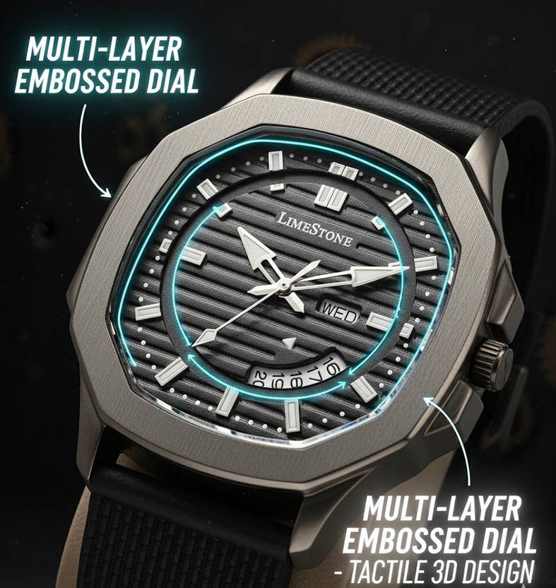 LIMESTONE OTUS Limited Grey Edition Day and Date Functioning Mesh Silicone Strap Quartz Analog Watch  - For Men OTUS059