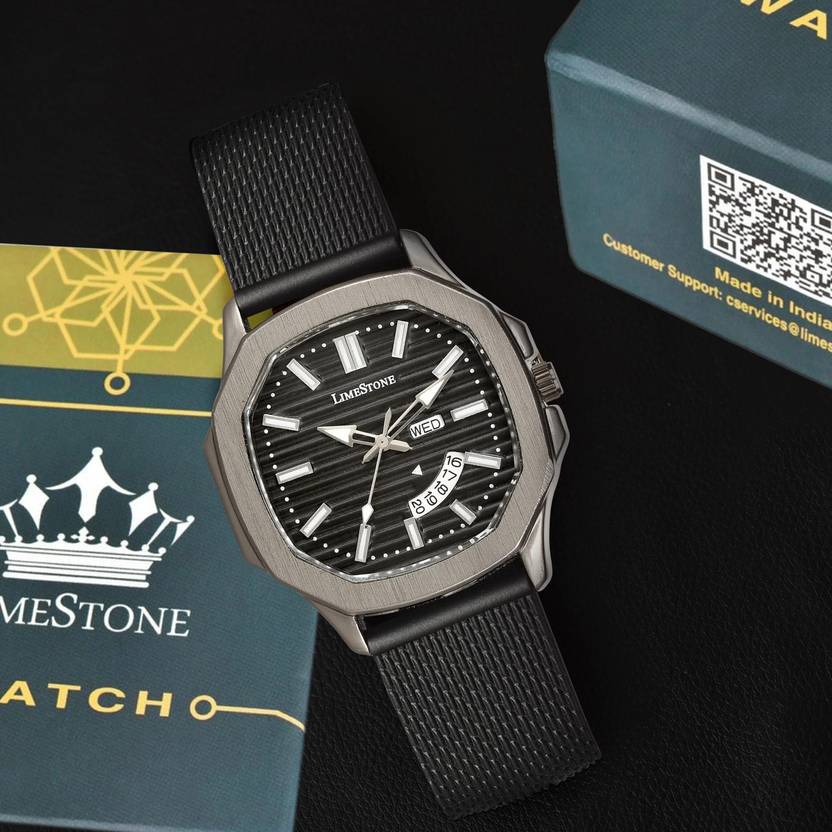 LIMESTONE OTUS Limited Grey Edition Day and Date Functioning Mesh Silicone Strap Quartz Analog Watch  - For Men OTUS059