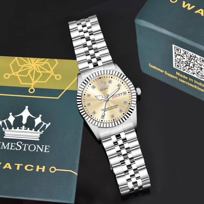 LIMESTONE Legacy Series Stainless Steel Day and Date Functioning | Stylish Chain | Quartz Analog Watch  - For Men RLX029