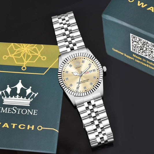 LIMESTONE Legacy Series Stainless Steel Day and Date Functioning | Stylish Chain | Quartz Analog Watch  - For Men RLX029