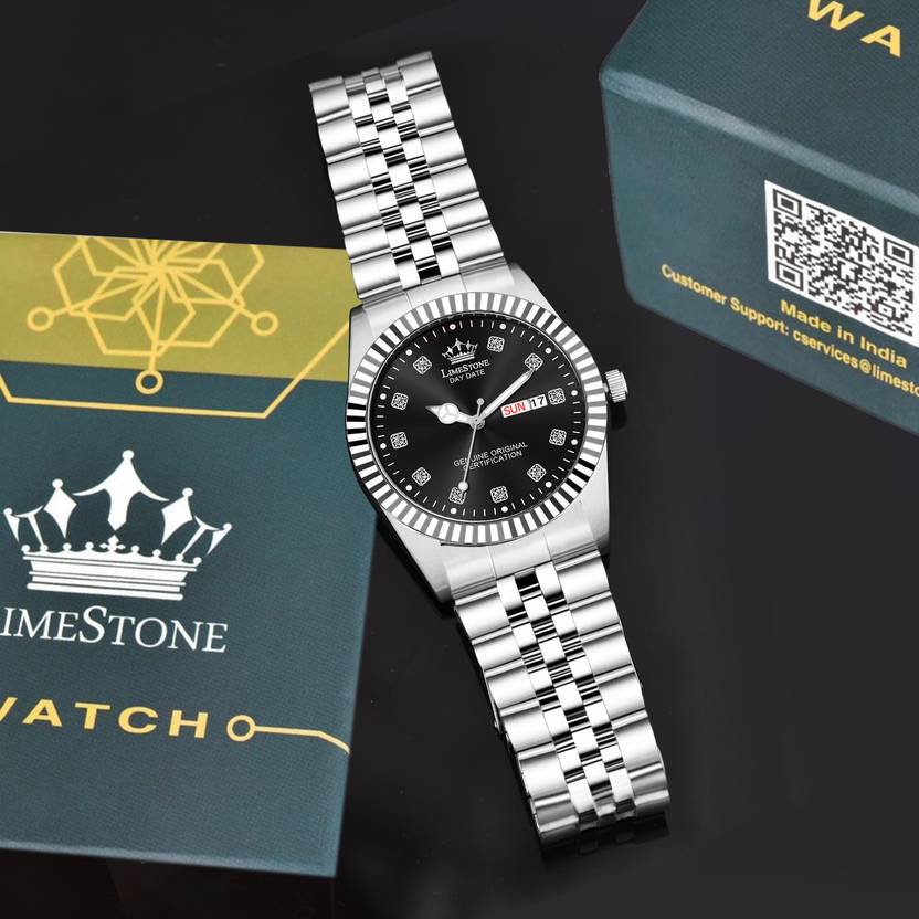 LIMESTONE Legacy Series Stainless Steel Day and Date Functioning | Stylish Chain | Quartz Analog Watch  - For Men RLX032