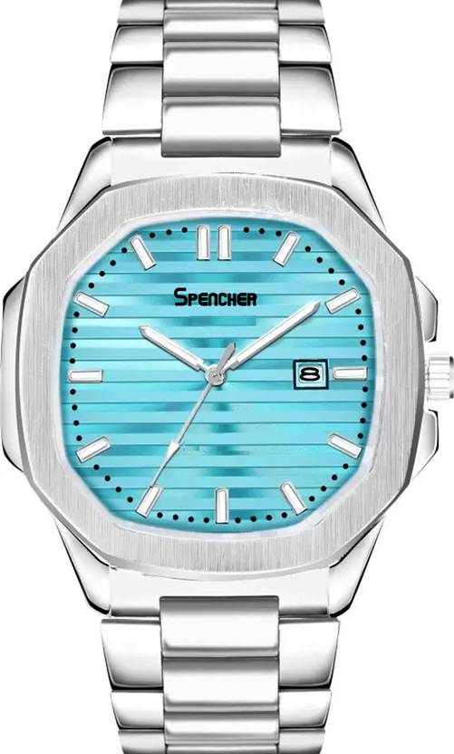 Spencher Nautilus Date Working Square Blue Dial Silver Quartz Mechanism Watch For Boys Analog Watch  - For Men Sp4568