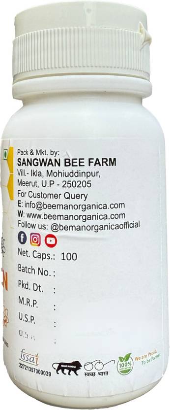 BEEMAN ORGANICA Bee Pollen Capsules- 500mg (100 Caps) Immunity Booster Nutrient Rich Superfood (100 Capsules)