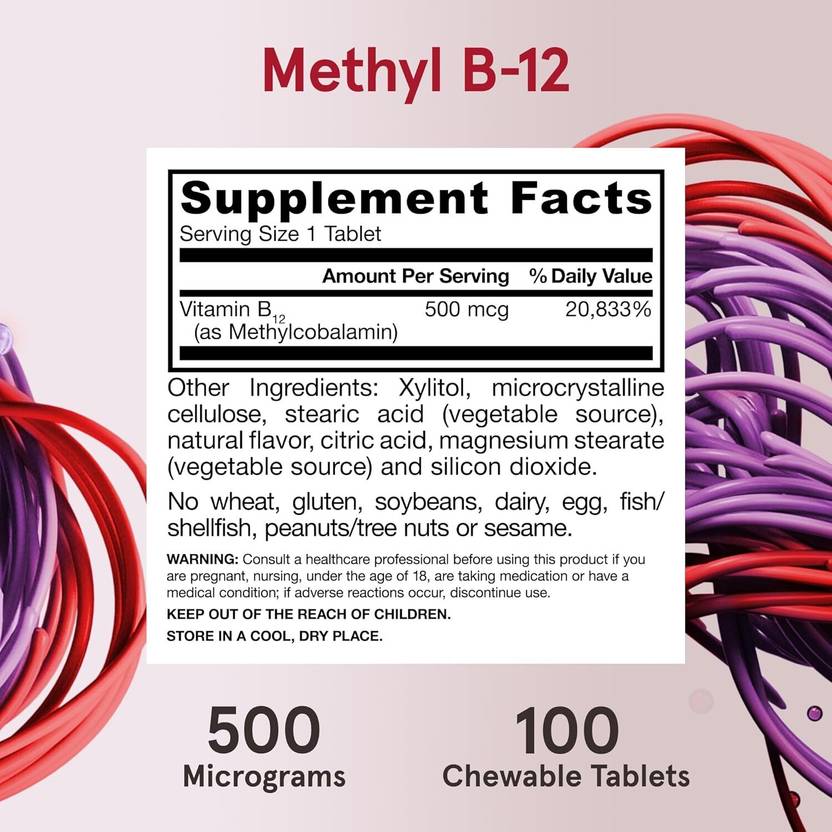 Jarrow Formulas Jarrow Methyl B-12 Cherry 500 mcg 100 tab (100 Tablets)