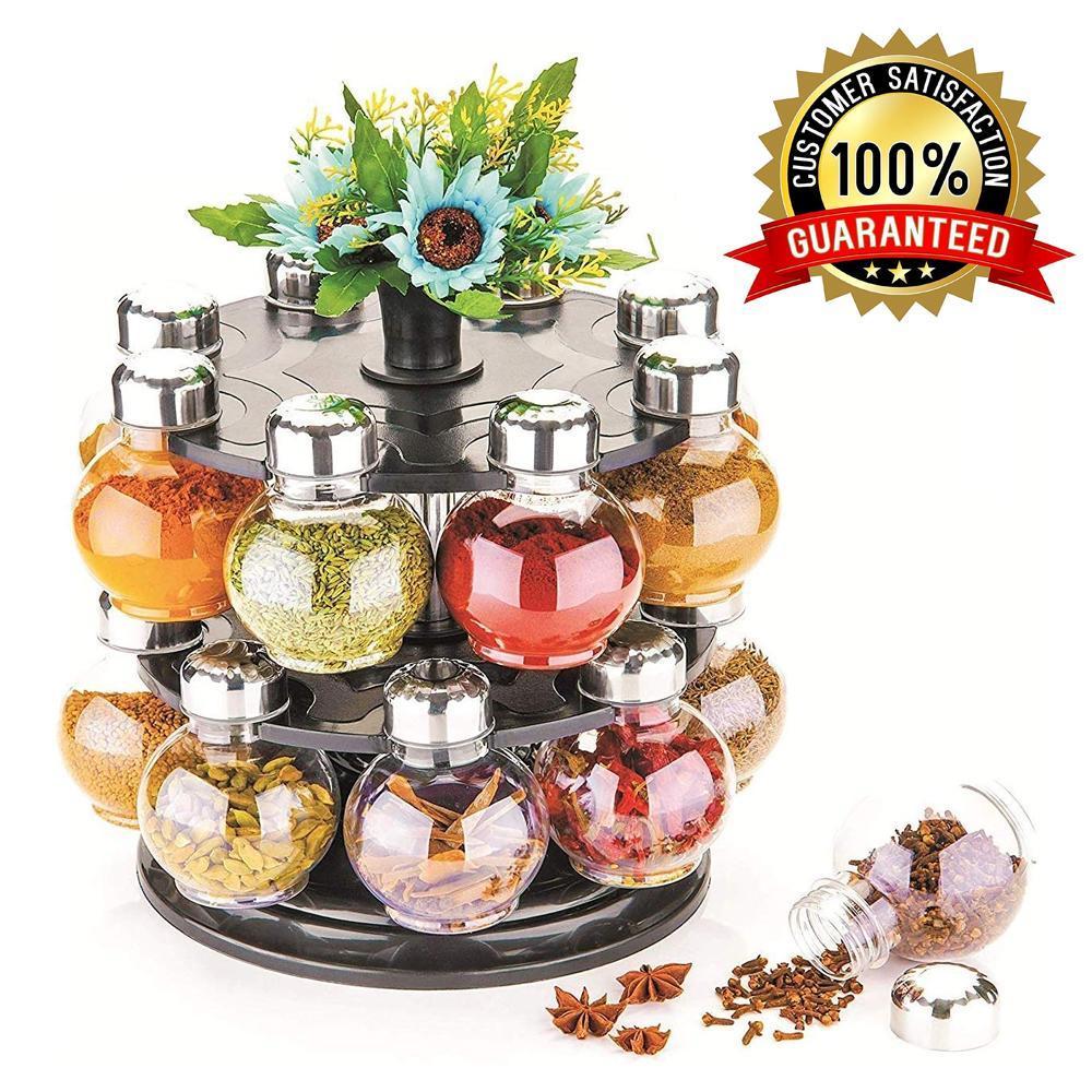 Multipurpose Revolving Plastic Spice Rack Set (16pcs) - Springkart 
