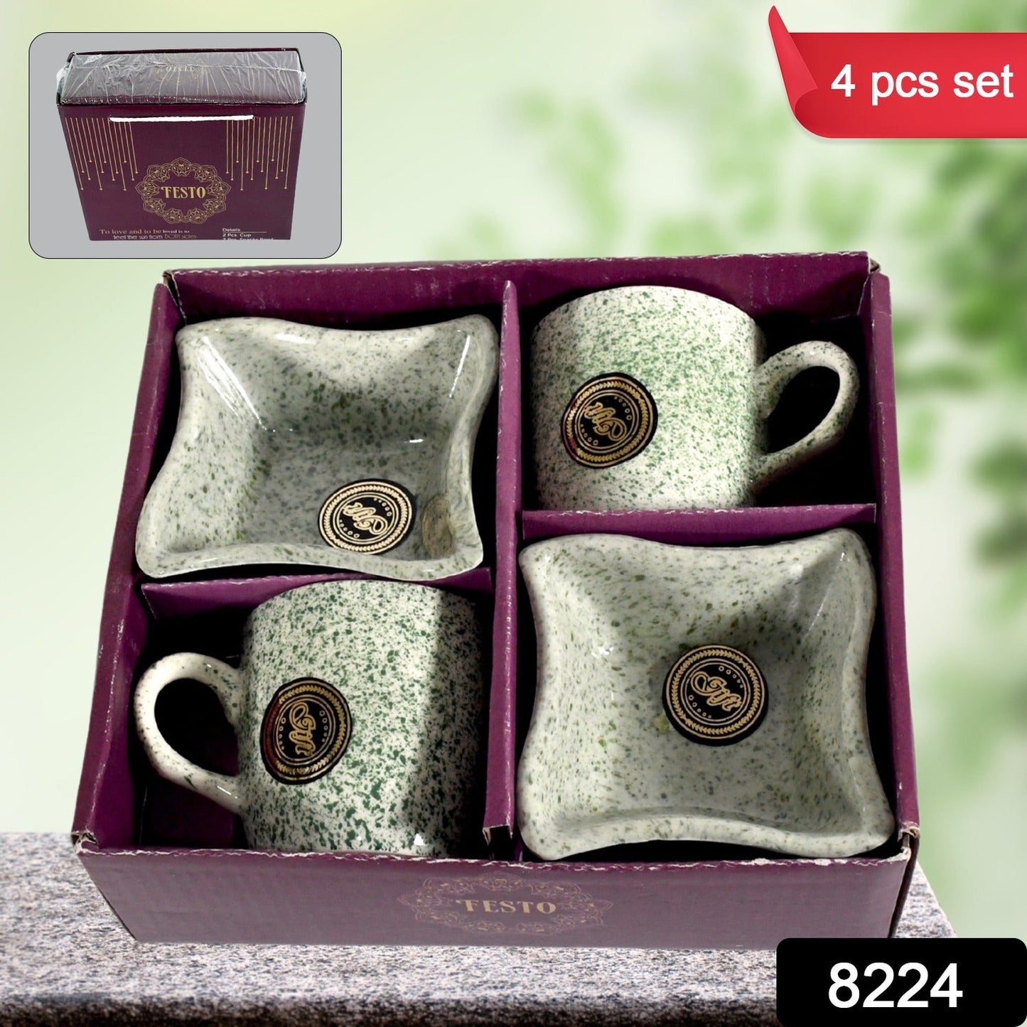 Ceramic Tea / cups / Mug Set Including Snacks / Serving Bowl Milk Cup, Coffee Cup, Tea Cup, Breakfast Cup, Drinking Mug or Outdoor for Household, Gift for Birthday, Wedding Party (4 Pcs set) - Springkart 