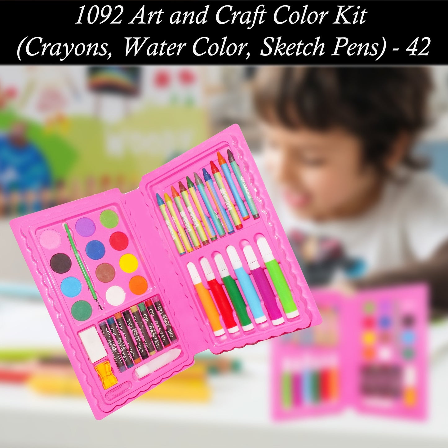 Art and Craft Color Kit (Crayons, Water Color, Sketch Pens) - 42 Pcs - Springkart 