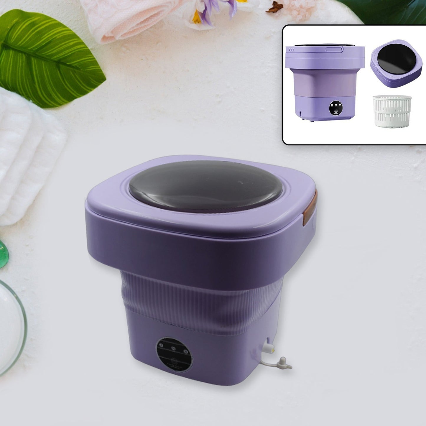 Mini Washing Machine Foldable Mini Washer with Drain Basket Portable Washing Machine Foldable for Laundry Travel Camping RV Baby Clothes - Springkart 