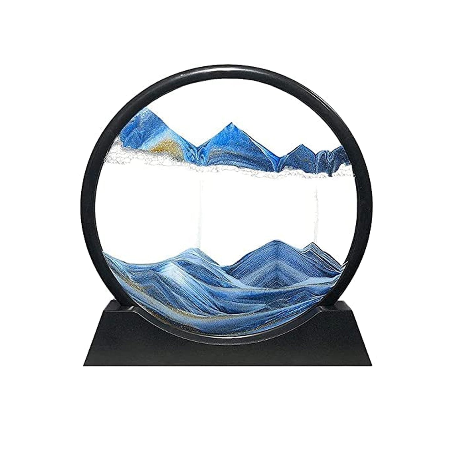 Moving Sand Art Picture Decor, 3D Deep Sea Sandscape Liquid Motion, Round Glass Frame Display Flowing Sand Relaxing Gift for Kids Adults Painting Artistic Sandscape for Home, Office, Ornament Desktop Art Bookshelves Decoration (1 Pc ) - Springkart 