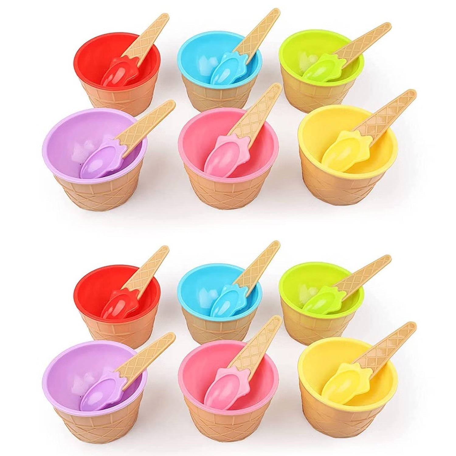 Ice-Cream Waffle Spoon Bowel Cup Set | Premium ice Cream Set | Ice-Cream Bowel with Spoon | 12 units Couple Bowl Set | Brown Box - Springkart 