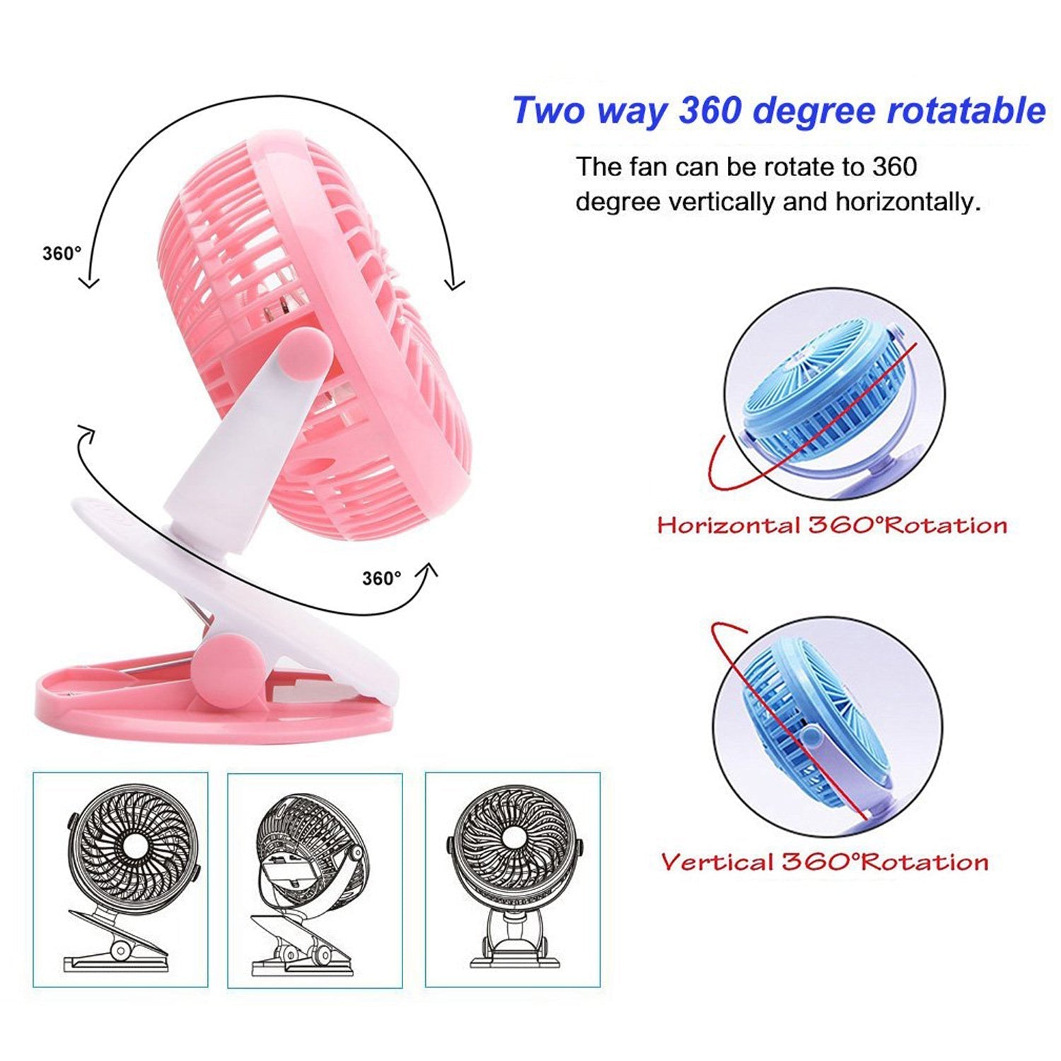 Mini USB Clip Fan widely used in summers for cool down rooms and body purposes.(Battery Not Include) - Springkart 
