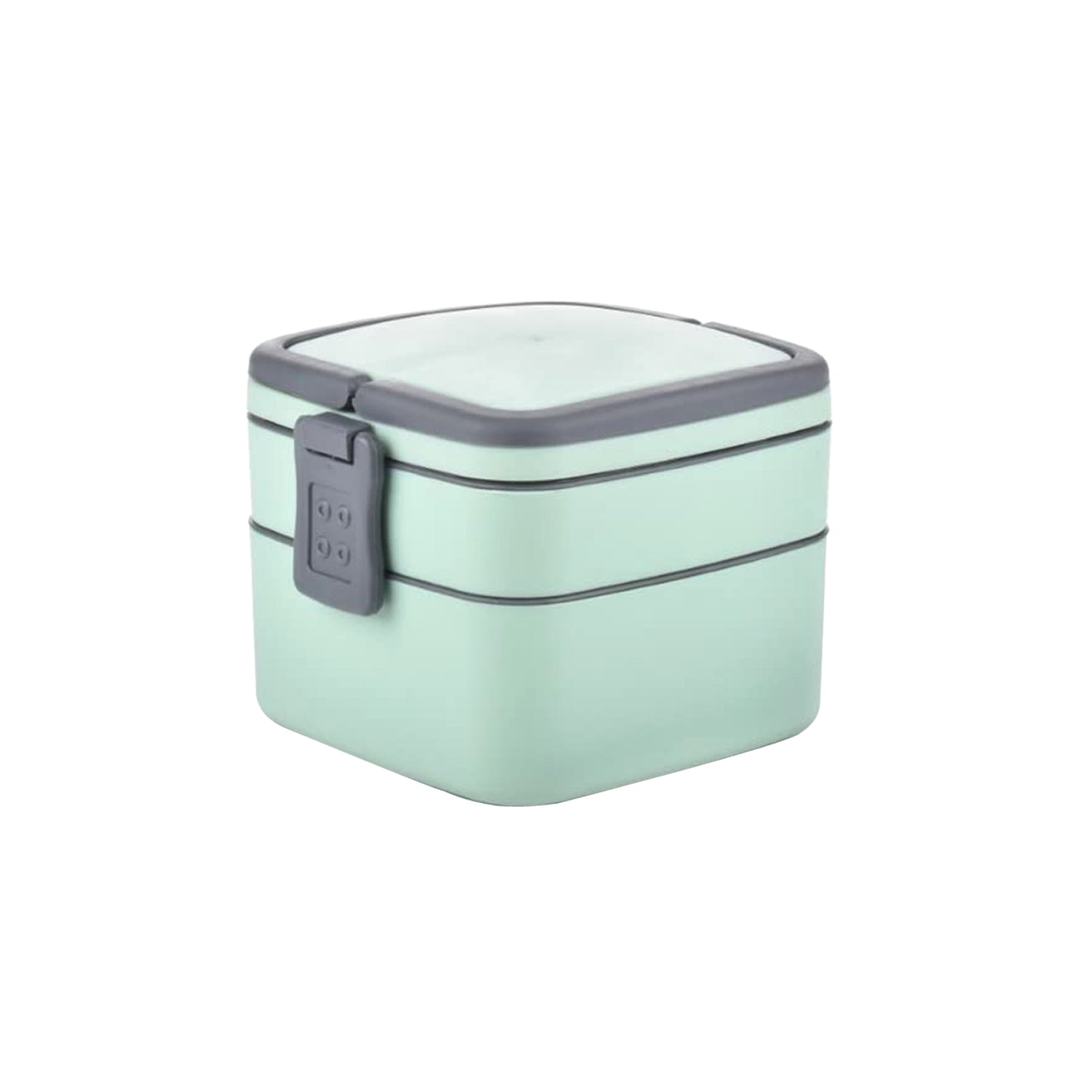 GREEN DOUBLE-LAYER PORTABLE LUNCH BOX STACKABLE WITH CARRYING HANDLE AND SPOON LUNCH BOX , Bento Lunch Box - Springkart 