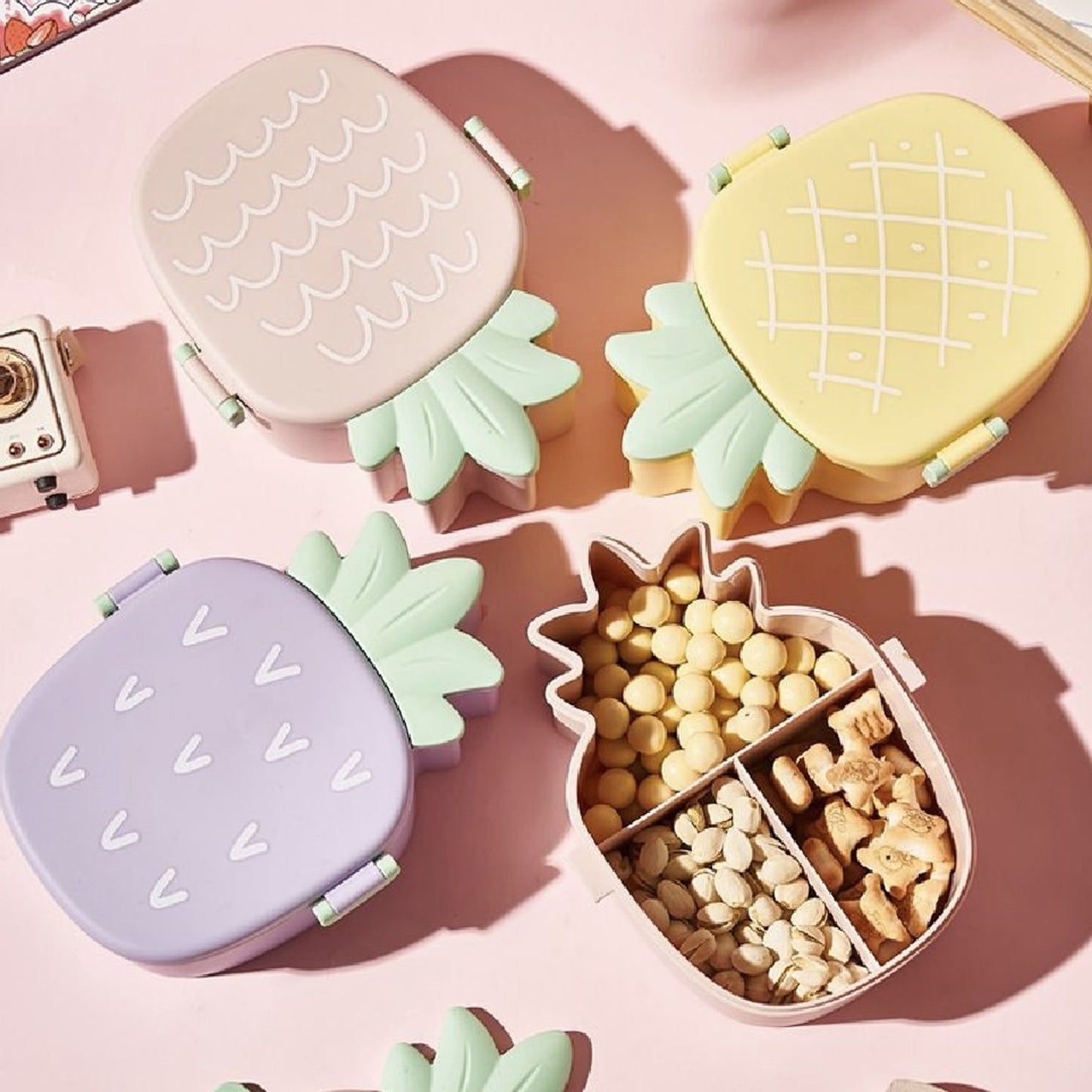Kids Lunch Box Cute Pineapple Shaped Bento Box with Fork Spoon Snack Container Microwave Portable Office Lunch Box (1 Pc / With Spoon & Fork) - Springkart 