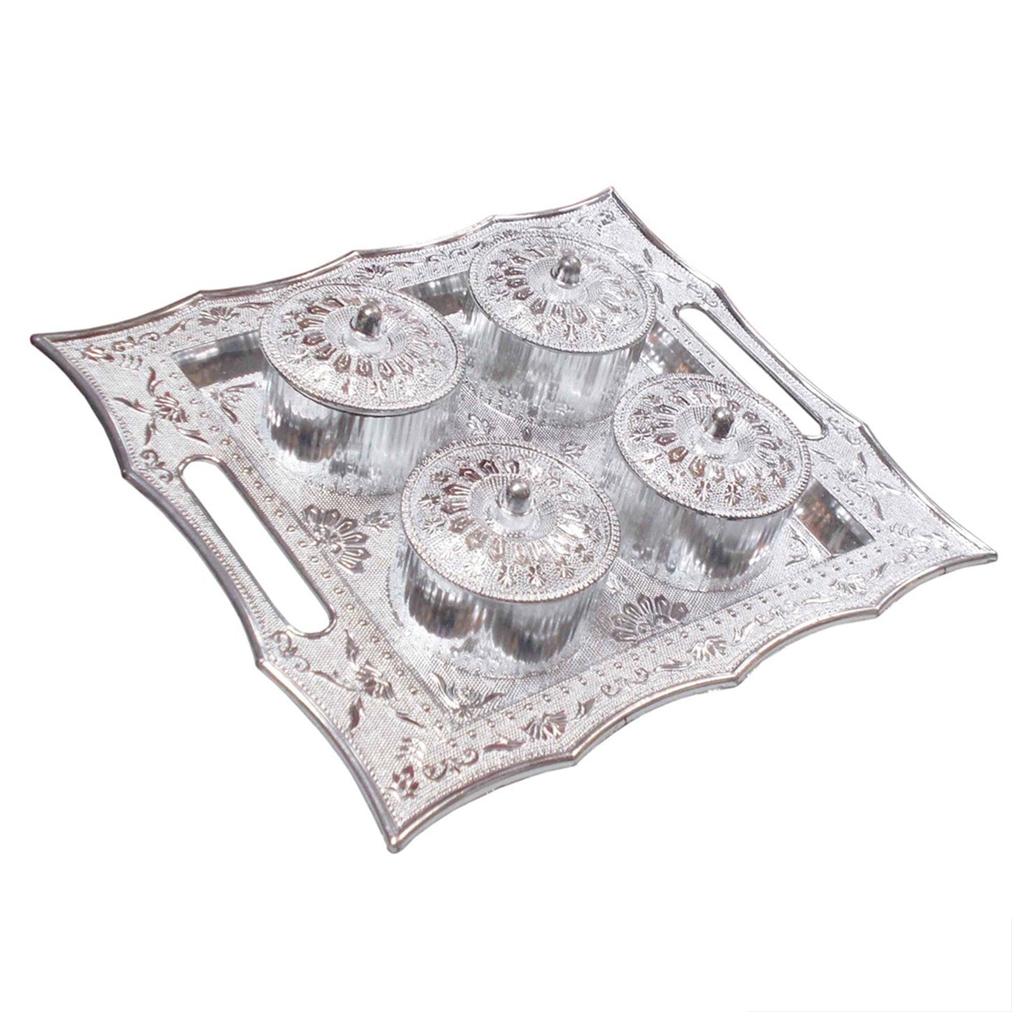 Dry Fruit Air Tight Bowls Tray with Lids 4 Section Snacks Mukhvas Dani - Springkart 