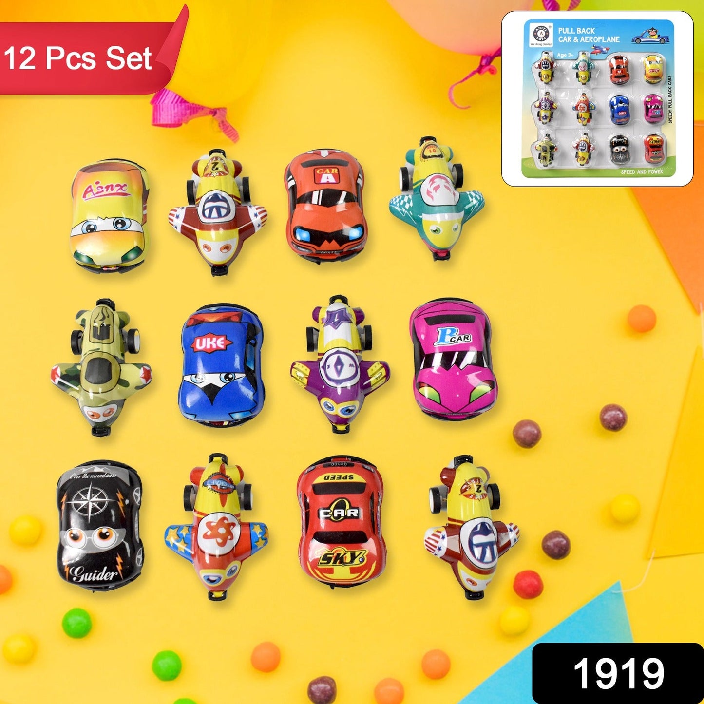 Mini Pull Back Car & Aeroplane PVC Plastic Pull Back Car Cartoon Toys (12 Pcs Set) - Springkart 