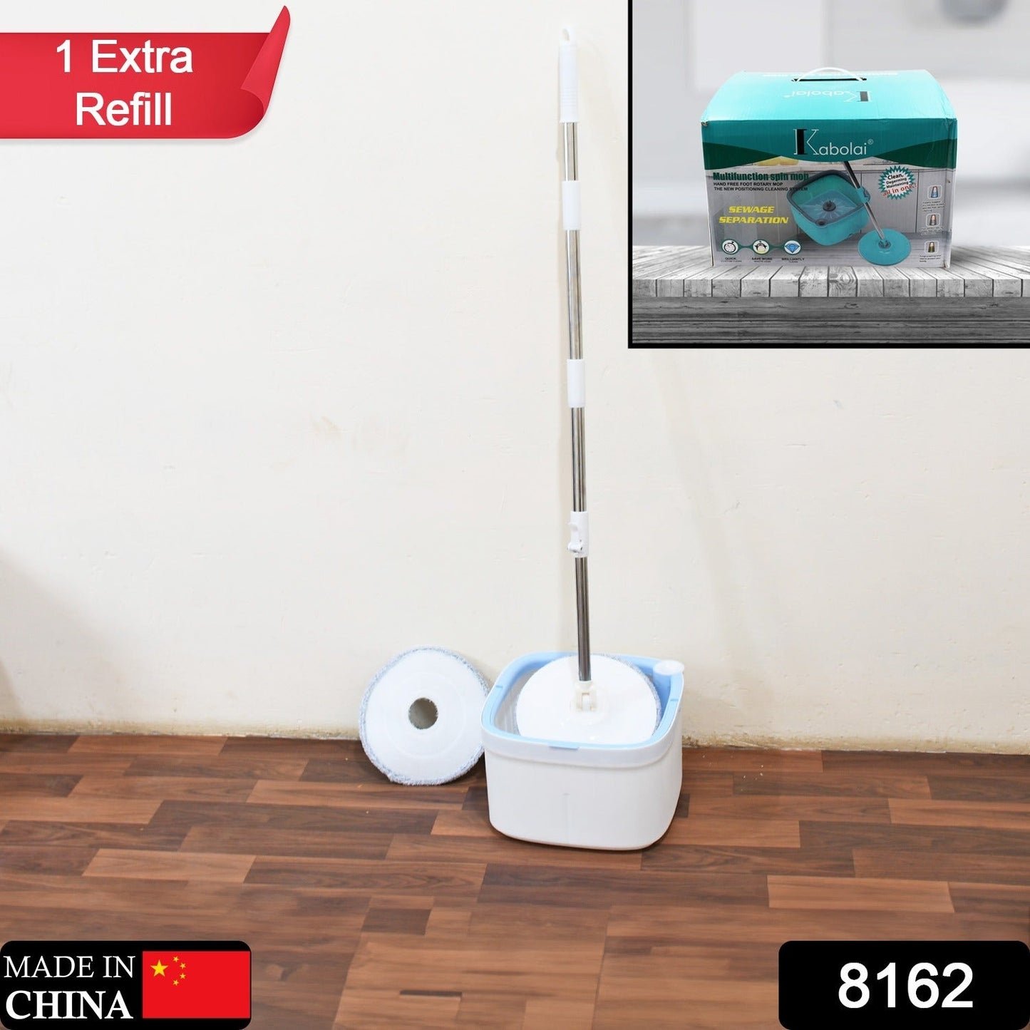 Round Shape Mop Head with 1 Pad Extra Clean Water Spin Mop with Separate Water Bucket, Suitable for All Types of Flooring, Separates Dirty and Clean Water, Wet - Springkart 